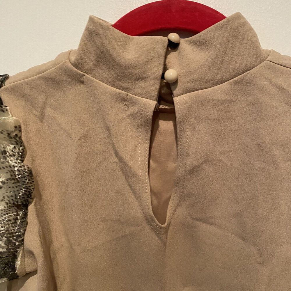 NWT Pretty Little Thing Nude Crepe High Neck Snakeskin Organza Bodysuit Size 2 - Picture 4 of 6